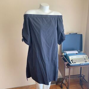 Rococo Size Med Black Off Shoulder Dress Tunic Pockets Bows Lightweight Goth